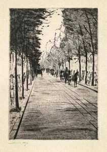 Lesser Ury - Berliner Droschke, wartend im Tiergarten II, 1920, 22 x 15,5 cm - Bild 1 von 1