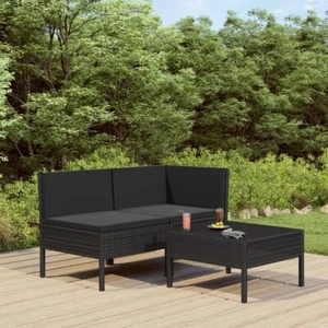 NNEVL 3 Piece Garden Lounge Set with Cushions Poly Rattan Black - Picture 1 of 8