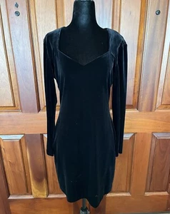 Vtg Betsy & Adam by Jaslene Black Velvet Long Sleeve Dress Bodycon Sz 9/10 - Picture 1 of 9