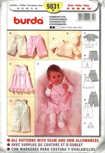 Burda 9831 ~ Pants -Jacket-Hat -Dress-overalls ~ Sizes 1Mos ~12Mos - Picture 1 of 4