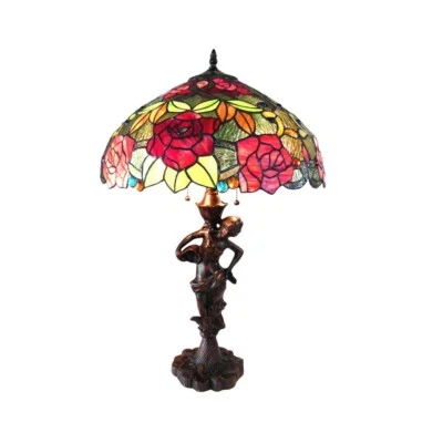 Floral Woman Sculpture Tiffany Style Lamp Table Nightstand Glass Stained Light - Image 1 of 3