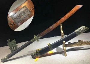 Espada roja plegable de acero Damasco mango largo Da Dao Kang Xi Wushu Dao madera dura Saya - Imagen 1 de 10