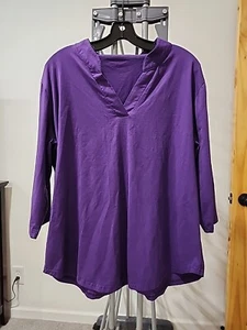 Ceasikery XXL Purple V-neck 3/4 Sleeve Casual Top - Picture 1 of 7
