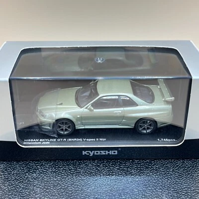Kyosho 1/43 Nissan Skyline GT-R BNR34 V-Spec II Nurburgring Millennium Jade - Image 1 of 4