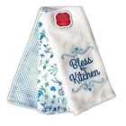 Spring Bloom Bless This Kitchen Towels Embroidered Heart Floral 3-Piece NWT