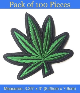 Marihuana Topfblatt Aufnäher Kiffer 420, Bügelbild/Aufnähen bestickt, grün & schwarz - Bild 1 von 4
