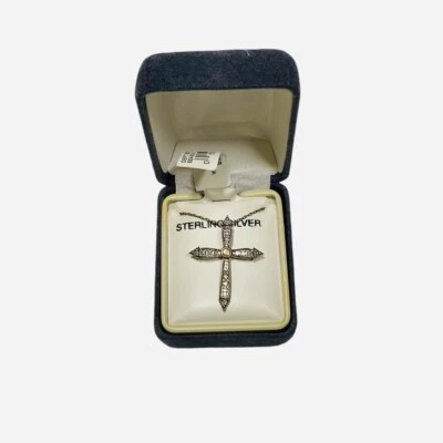 Collar Colgante Cruz Diamantes Genuinos Vermeil Oro Plata de Ley Nuevo Regalo Foto 1 de 4