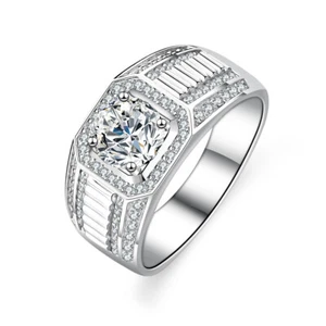 Anillo de boda moissanita para hombre de plata esterlina 925 de 1 quilata color D VVS1 probador de pase - Imagen 1 de 9