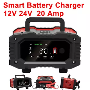 20A 12V 24V 20 Amp Car Battery Smart Charger for Lead Acid LiFePo4 AGM Battery - Picture 1 of 11