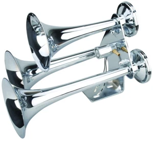 New 12v Triple Trumpet CHROME Electric Air Horn 152db HUGE LOUD Sound TRAIN - Foto 1 di 1