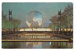 UNISPHÄRE Nachtszene beleuchtet beleuchtet WELTAUSSTELLUNG 1964 New York City Postkarte NY - Bild 1 von 2