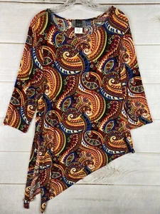 Slinky Brand Top Womens M Lagenlook Colorful Artsy Art To Wear Tunic Split - Picture 1 of 9