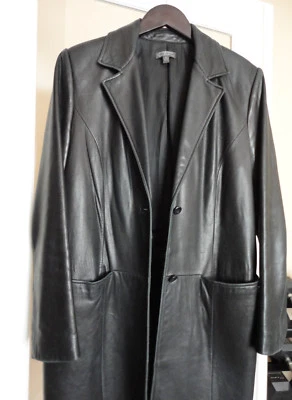 Nordstrom Classiques Entier Black Leather Fitted Lined Coat Jacket Medium! - Image 1 of 4