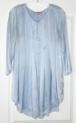 CALYPSO ST. BARTH Sky Baby Blue Satin Pin-tuck Pleated Keyhole Tunic Dress S 4/6 - Image 1 of 4