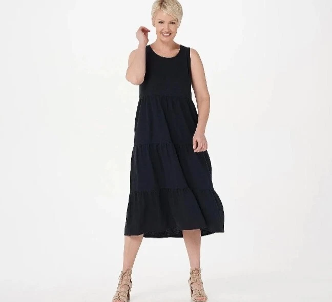 Denim & Co. Beach Linen Blend Knit Midi Dress with Pocke Black  Size 4X A395465 - Image 1 of 1