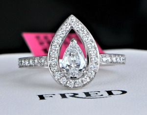 Fred of Paris Platinum Lovelight GIA E VVS2 Pear Diamond Halo Engagement Ring