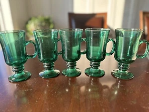 Set Of 5 VTG LIBBEY JUNIPER GREEN IRISH COFFEE MUG PEDESTAL 5 1/2" - Picture 1 of 4