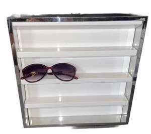 Chrome Display Cabinet Tabletop with 4 White Shelves 12”x12”x1.5” - Picture 1 of 7