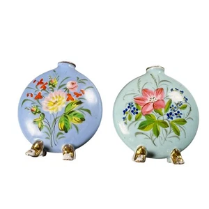 Antique Flower Vase Flask 5" Hand Painted Gold Rim Porcelain - Picture 1 of 9