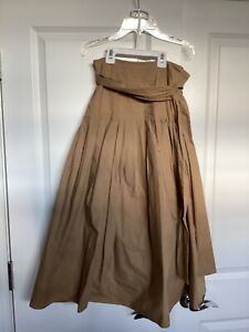 J. Crew beige camel pleated fit and flare midi cotton Skirt Sz 2 belt tie lined