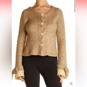 Cardigan vintage misto lana falena pizzo dettaglio bottoni S neutro - Foto 1 di 8