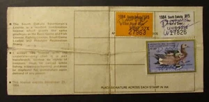 RW51 - 1984 Federal Duck Stamp on South Dakota Hunting License - Picture 1 of 2