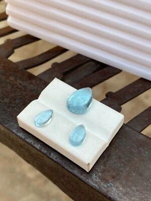 Amazing Natural Aquamarine 3 Pieces Set Pear Shape Cabochons Stones 14.05 Carat - Image 1 of 4