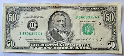 1988 $50 FRN B BLOCK NYNY B66083176A CRISP CLEAN AU CONDITION CIRCULATED - Image 1 of 3