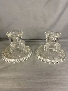 Vintage Set Of 2 Clear Glass Taper Candle Holders Reversible Elegant - Picture 1 of 6