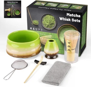 7 Pcs Matcha Tea Set with Bamboo Whisk, Ceramic Bowl, Scoop & Holder,Matcha Tea - Picture 1 of 3