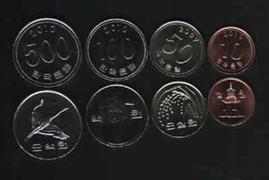 South Korea 10 50 100 500 WON 2007-2010 UNC Set Korean Crane World Currency COIN - Picture 1 of 3