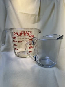 Pyrex Glass 2 Cup Meas. Cup, Red Lines & Anchor Hocking Glass 1 Cup  No Lines - Picture 1 of 8
