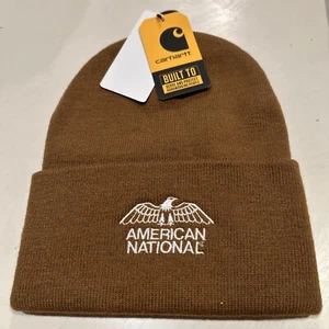 NUEVO CON ETIQUETAS Carhartt Marrón Gorro Puños Invierno Acrílico Sombrero Tejido Águila American National - Imagen 1 de 5