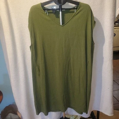DOUBLE ZERO Sleeveless Linen Rayon Dress Green Size Large Pockets - Image 1 of 4