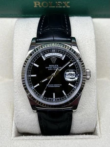 2018 Rolex DayDate 118139 White Gold 36mm Box Papers Serviced Polished New Strap - Picture 1 of 24