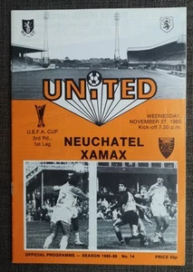 Dundee Utd v Neuchatel Xamax UEFA Cup 3rd Round 1985-86 Official Programme - Picture 1 of 3