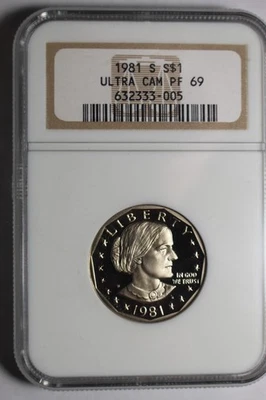 1981 S Type 2 Proof Susan B. Anthony Dollar NGC PF 69 Ultra Cameo OLD HOLDER - Image 1 of 4