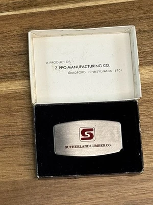 Vintage Zippo Two Blade Knife & Money Clip Stainless Steel Sutherland Lumber Co - Image 1 of 4