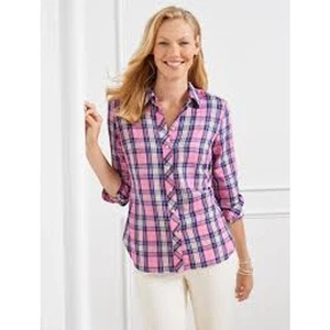 Talbots Pink Plaid Cotton Button Front Shirt Size 3X NWT - Picture 1 of 5