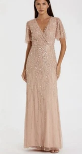 Mac Duggal Nude Embellished Flutter Sleeve Gown 35109 NUD Sz 14 $698 - Picture 1 of 5