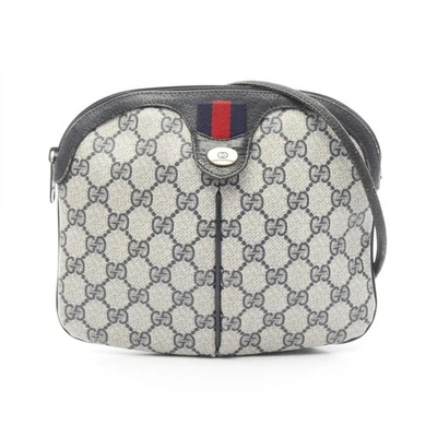GUCCI Old Gucci GG Plus Sherry Line Shoulder Bag canvas leather White Navy Used - Image 1 of 4