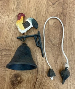 Cast Iron Rooster Doorbell/Dinner Bell Wall Mounted Bell 6x3 Ringer String 17 In - Picture 1 of 15