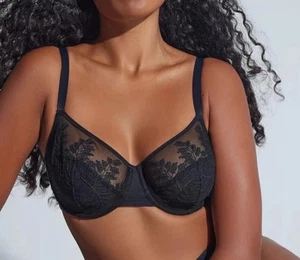 Neu Natori 734310 Rahmen Full Fit ungefütterter BH 32DD bestickt Mesh schwarz - Bild 1 von 2