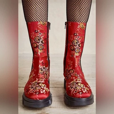 NUEVAS Botas Chelsea Free People Brooks Brocado Satinado Estampado Floral Tacón Cremallera 36 Foto 1 de 4