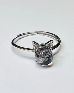 Lindo Anillo Cabeza Gatito Gatito Cristal Cuarzo Jardín Plata Esterlina 925 - Imagen 1 de 13