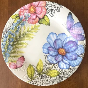 Studio California 4er Set Speiseteller Floral Schmetterling Melamin 11,5" Lesen - Bild 1 von 15