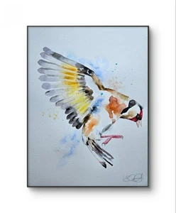 Original watercolour painting signed by Elle Smith Art of A Goldfinch Bird, - Picture 1 of 8