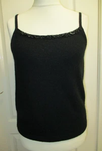 NEU MIT ETIKETT £34 POMODORO ANGORA LAMMWOLLE SCHWARZ STRICK TRÄGERTOP PERLENAUSSCHNITT UK 16 - Bild 1 von 5
