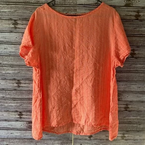 FLAX top blusa donna maniche corte taglia L lino a righe corallo - Foto 1 di 5