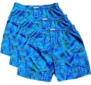 Mens Hawaiian Boxer Shorts 3 Pack Thai Silk Blend Aloha Ocean Blue Underwear / M - Picture 1 of 8